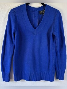 Banana Republic Cobalt Royal Blue V-Neck Wool Blend Sweater with Button Back